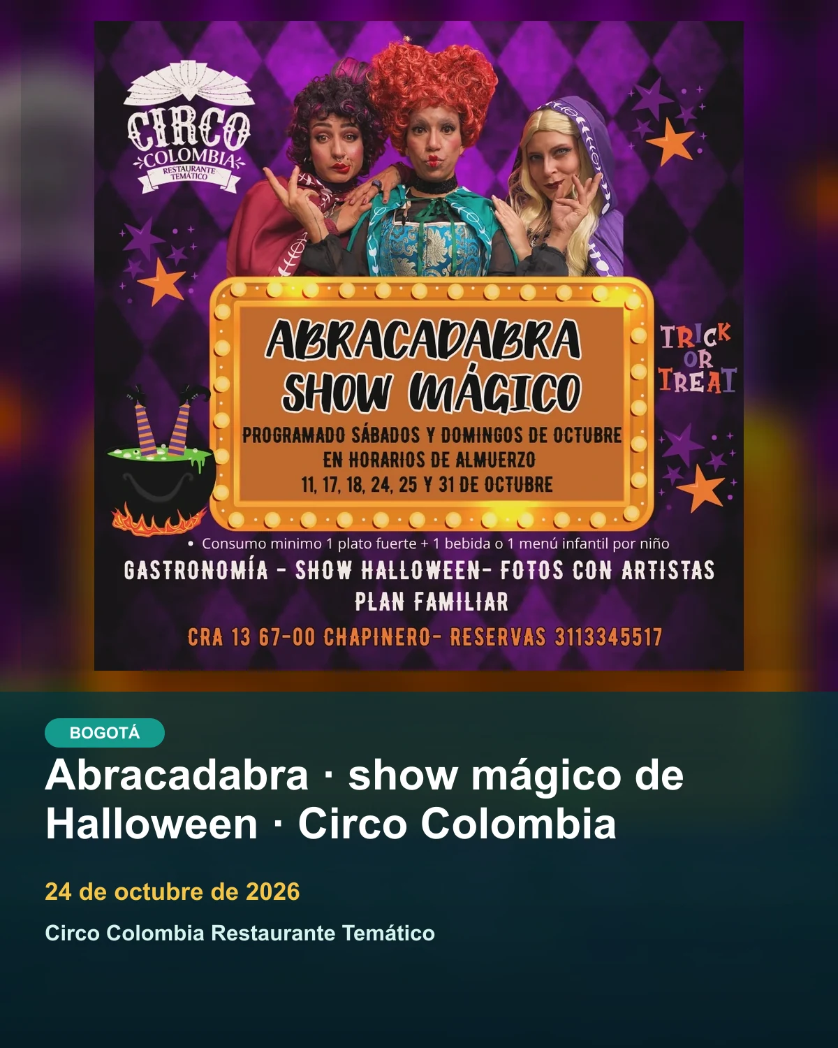 Abracadabra · show mágico de Halloween · Circo Colombia