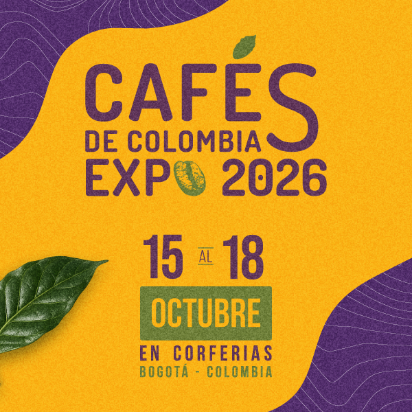 Pieza promocional oficial de Cafés de Colombia Expo 2026 en Bogotá.