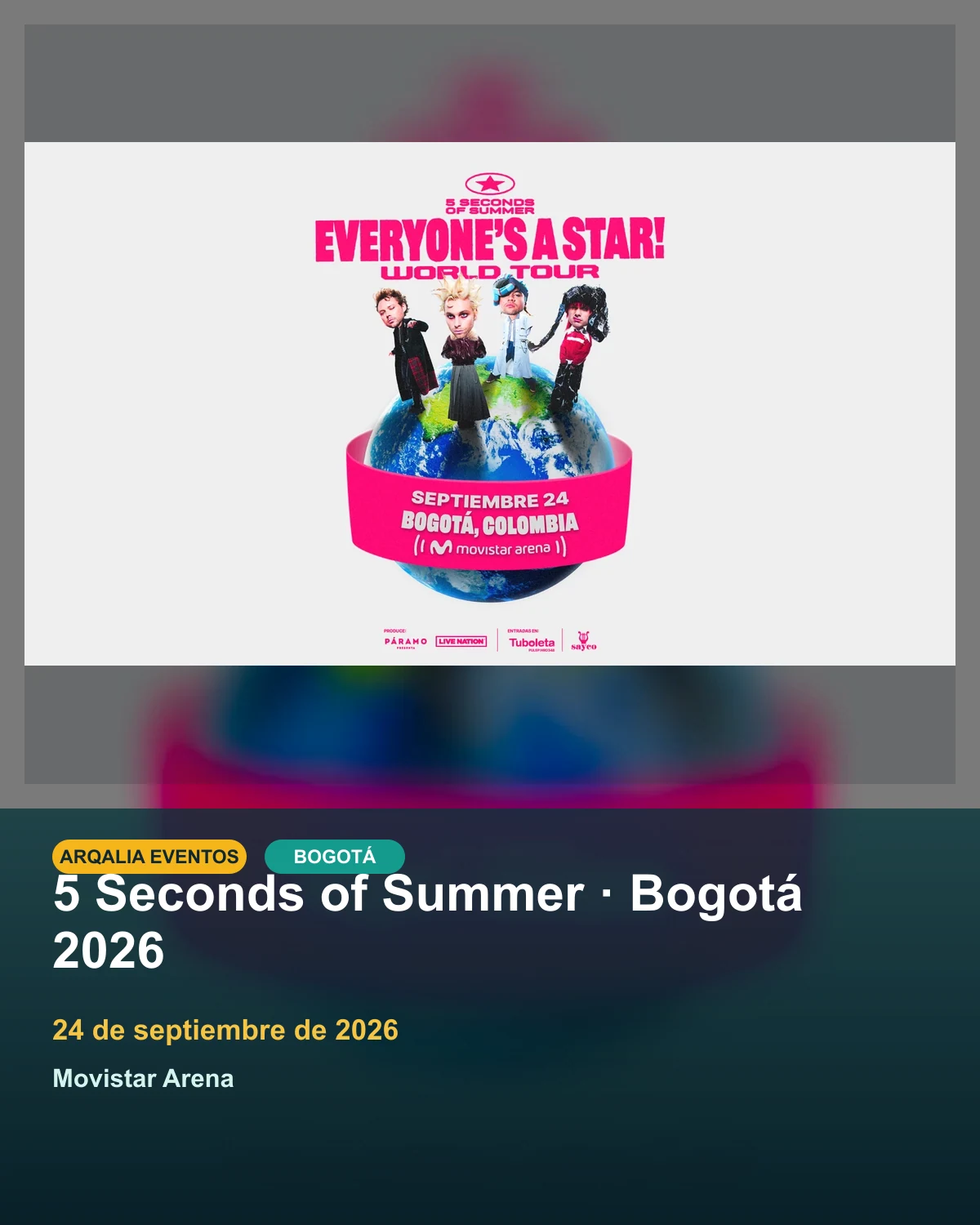 Portada de 5 Seconds of Summer · Bogotá 2026 en Bogotá, creada con imagen promocional oficial.
