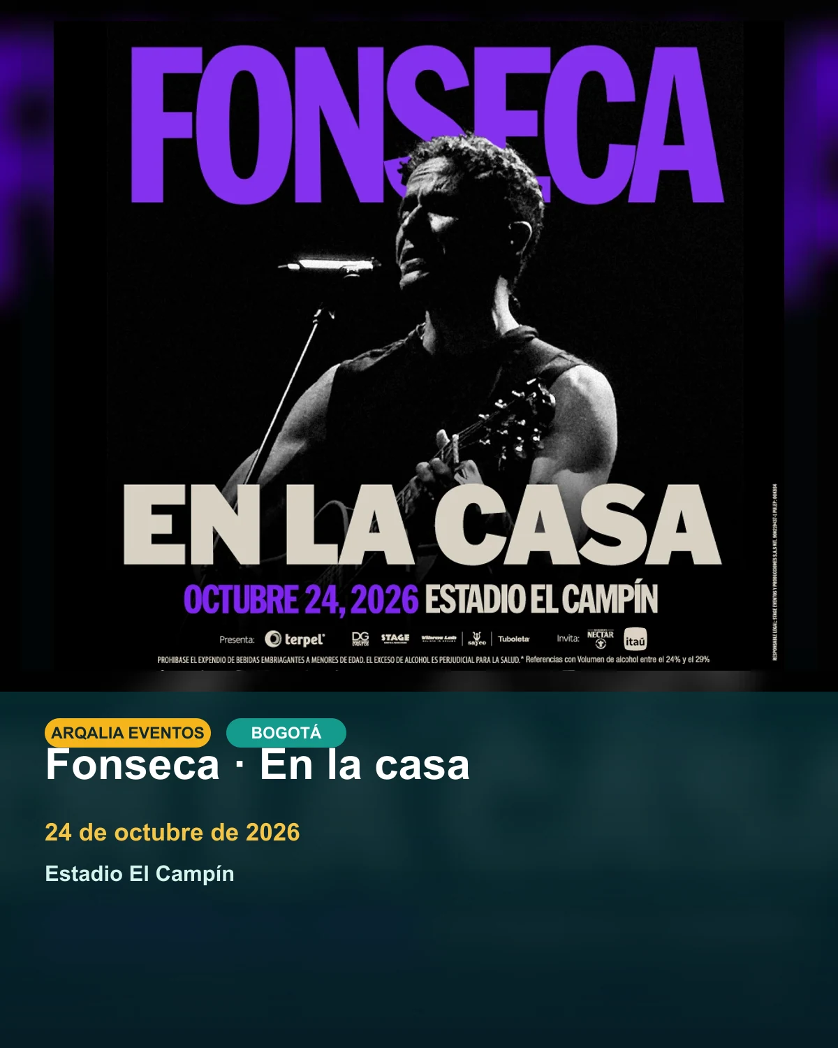 Portada de Fonseca · En la casa en Bogotá, creada con imagen promocional oficial.