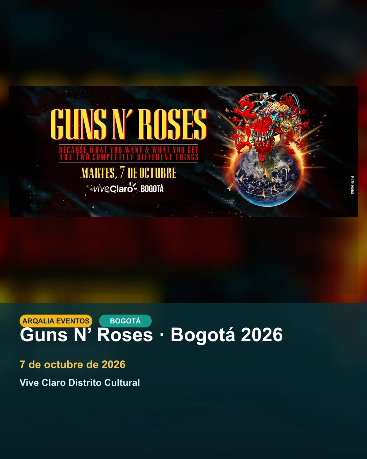 Portada de Guns N’ Roses · Bogotá 2026 en Bogotá, creada con imagen promocional oficial.