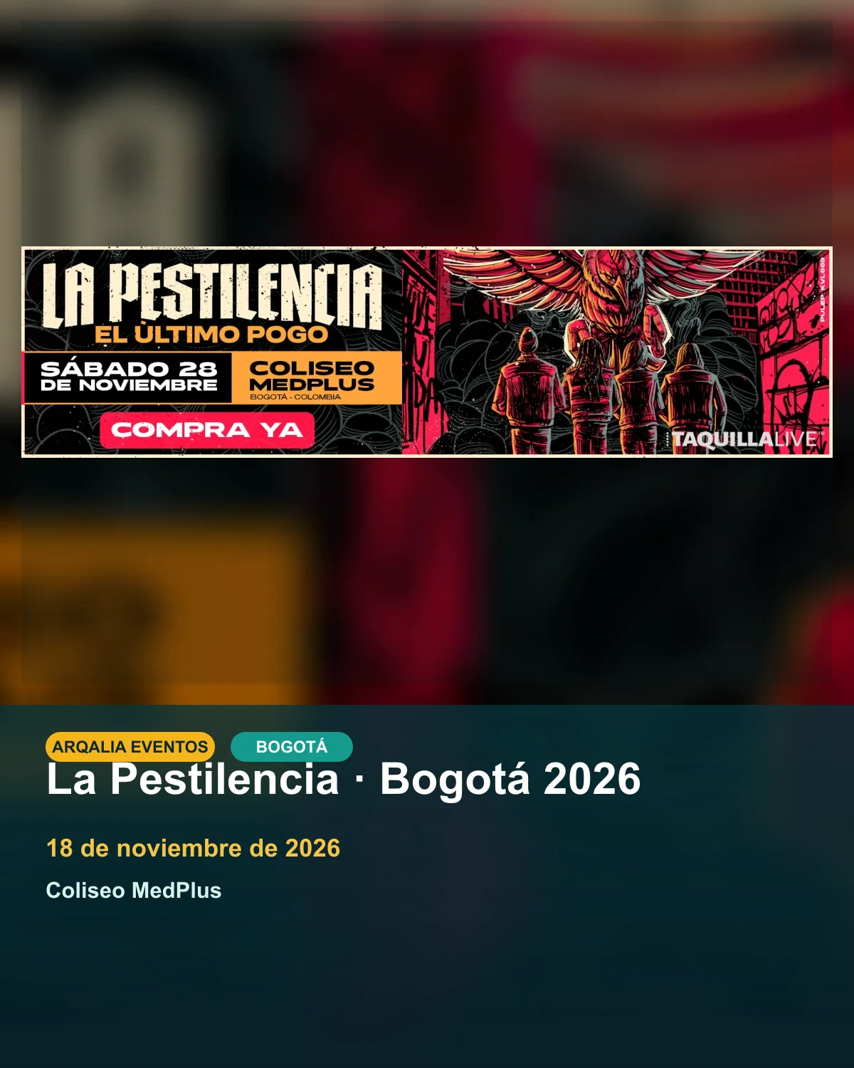 Portada de La Pestilencia · Bogotá 2026 en Bogotá, creada con imagen promocional oficial.