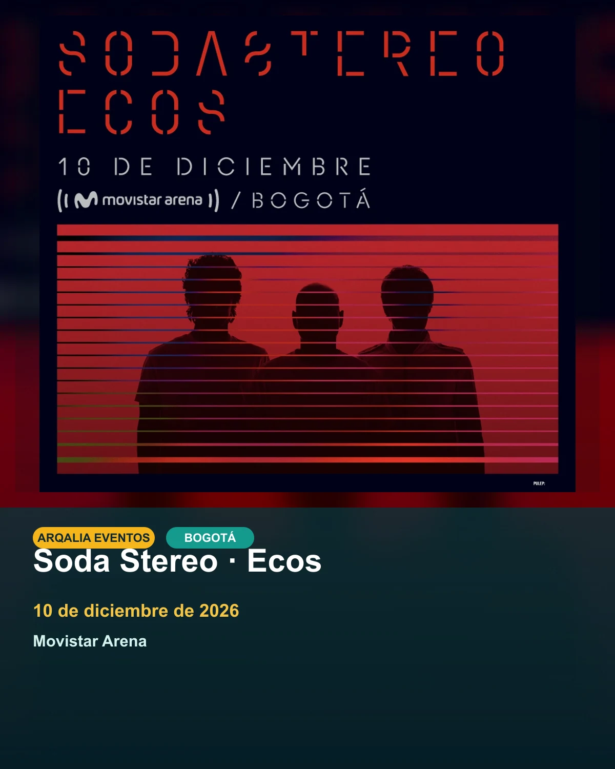 Portada de Soda Stereo · Ecos en Bogotá, creada con imagen promocional oficial.