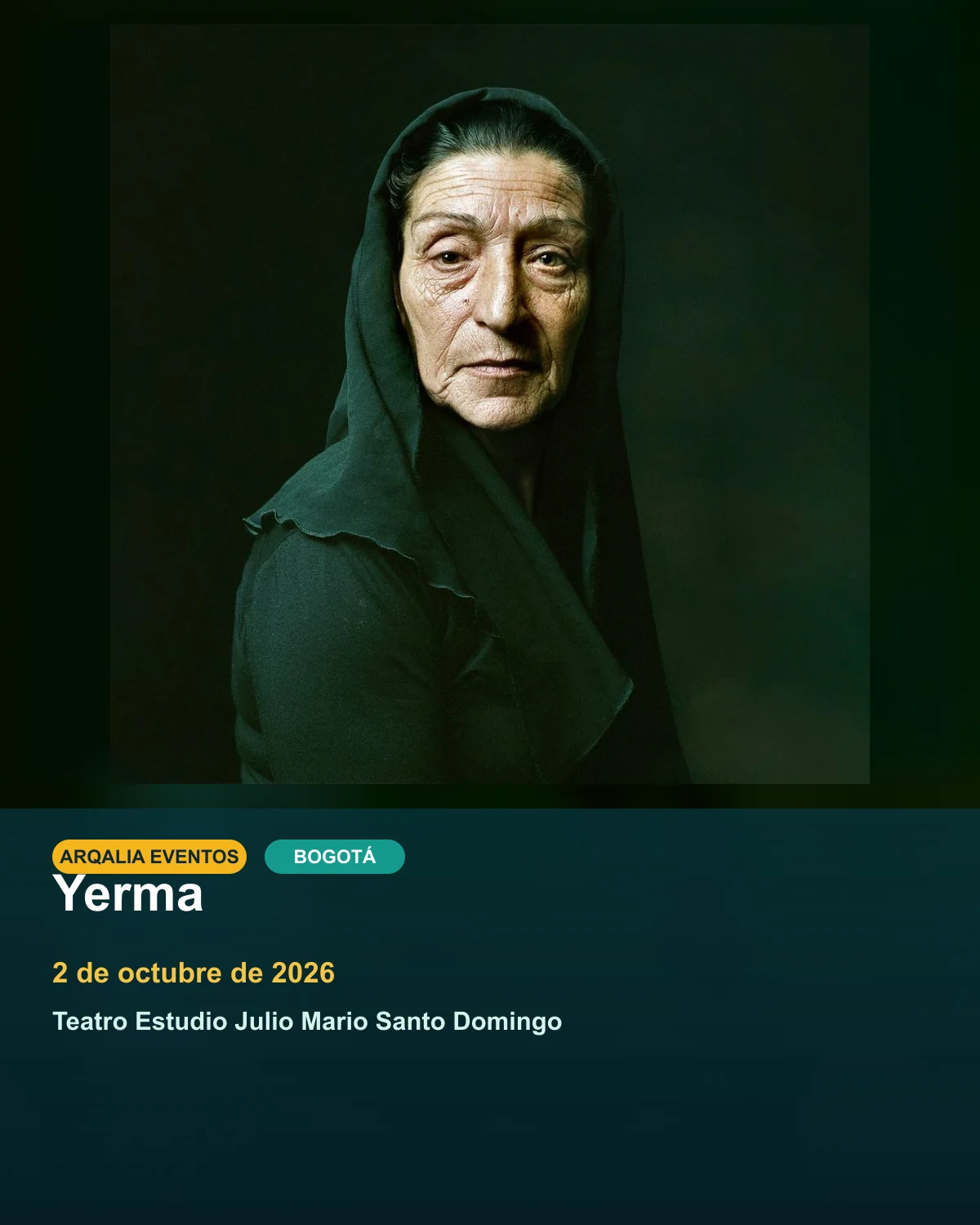 Portada de Yerma en Bogotá, creada con imagen promocional oficial.