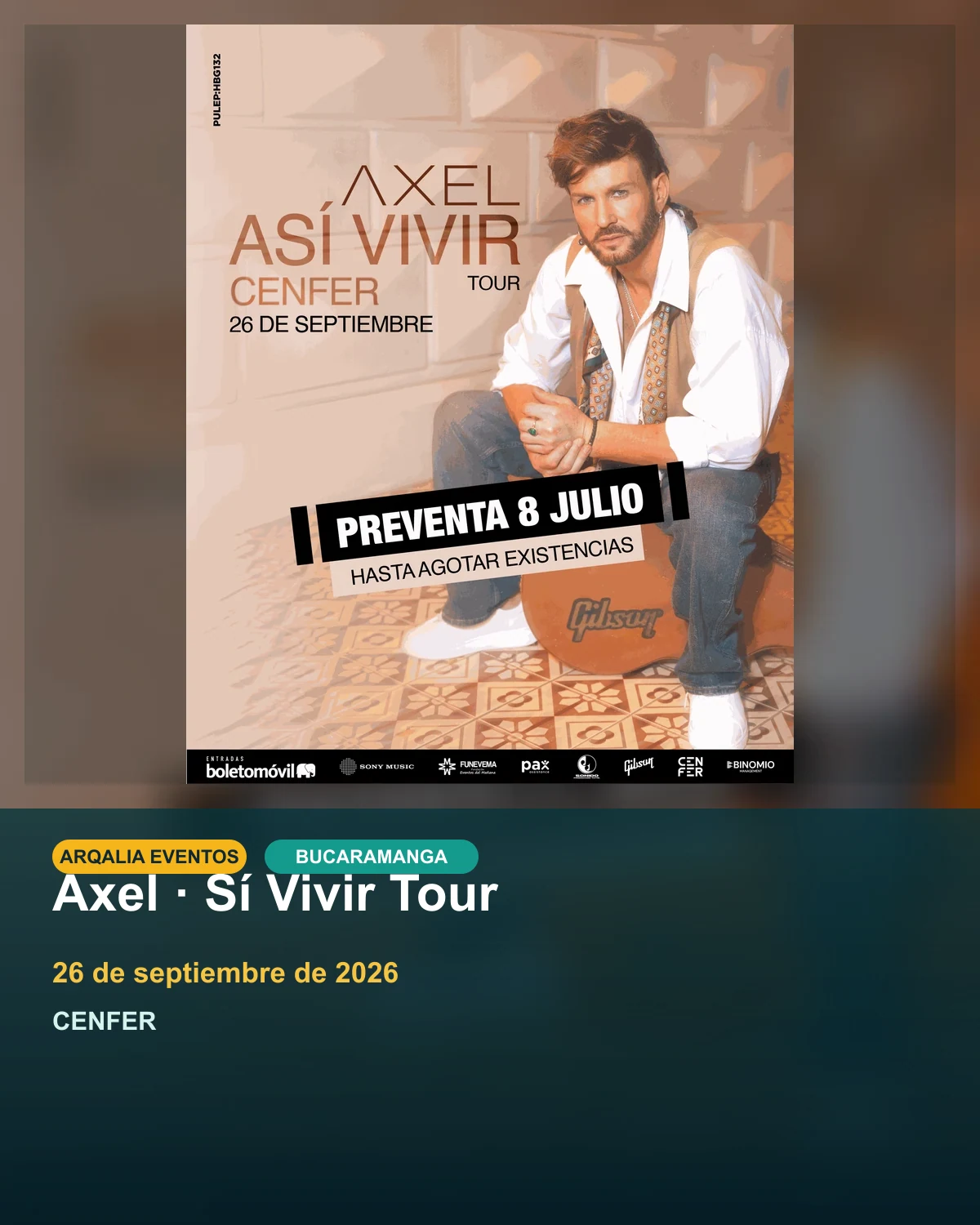 Portada de Axel · Sí Vivir Tour en CENFER, creada con el afiche oficial.