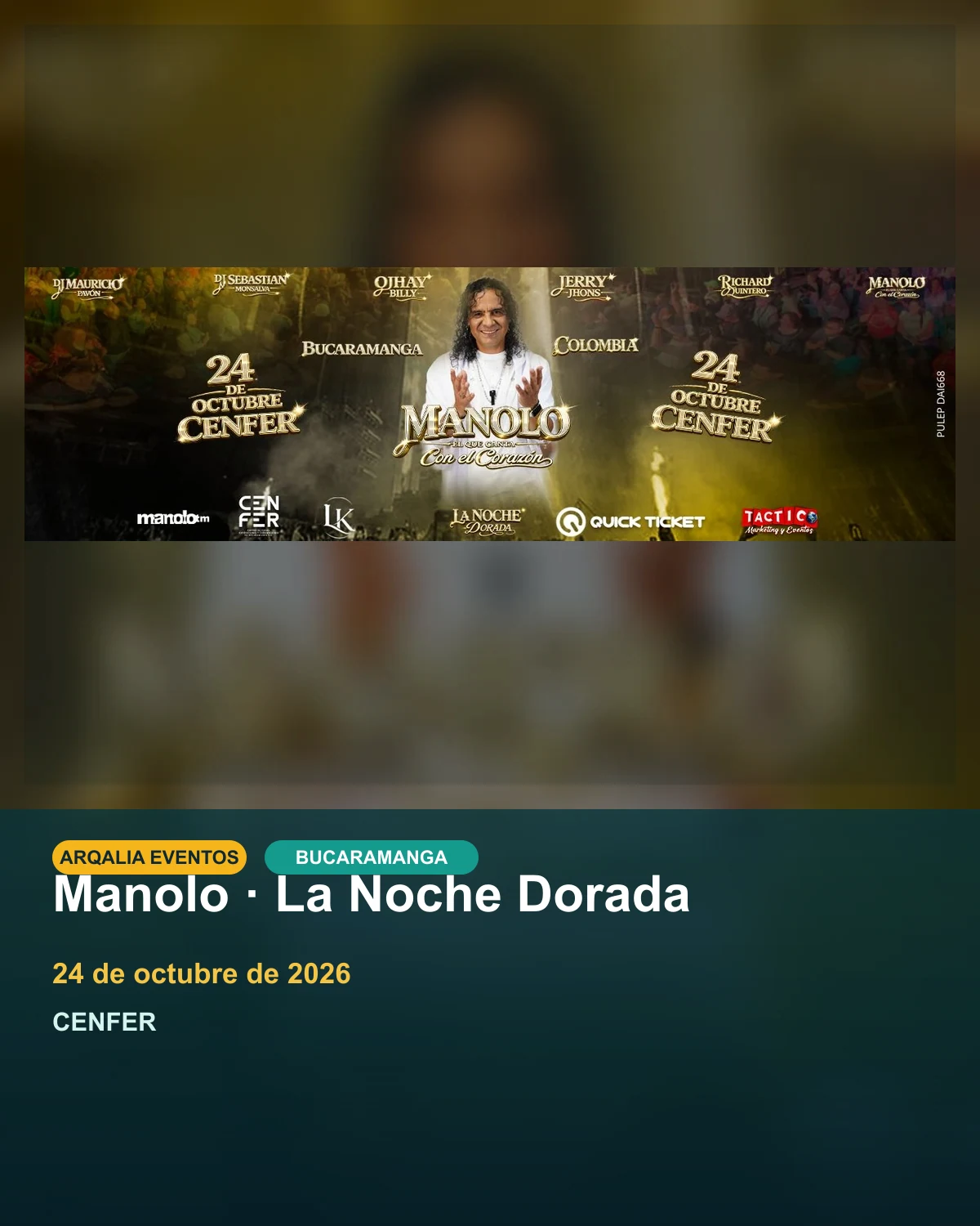 Portada de Manolo · La Noche Dorada en CENFER, creada con el afiche oficial.