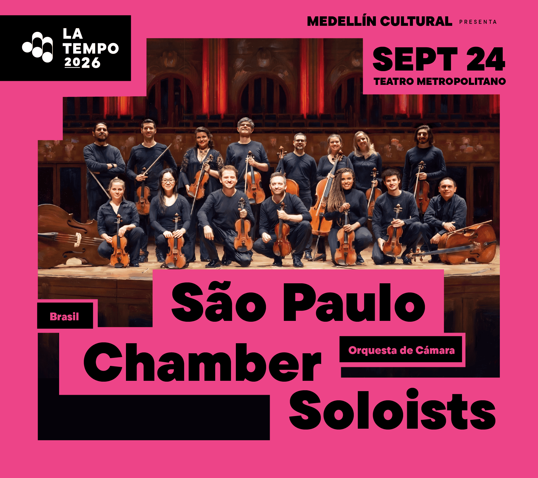 Afiche oficial de São Paulo Chamber Soloists en Medellín, 24 de septiembre de 2026.
