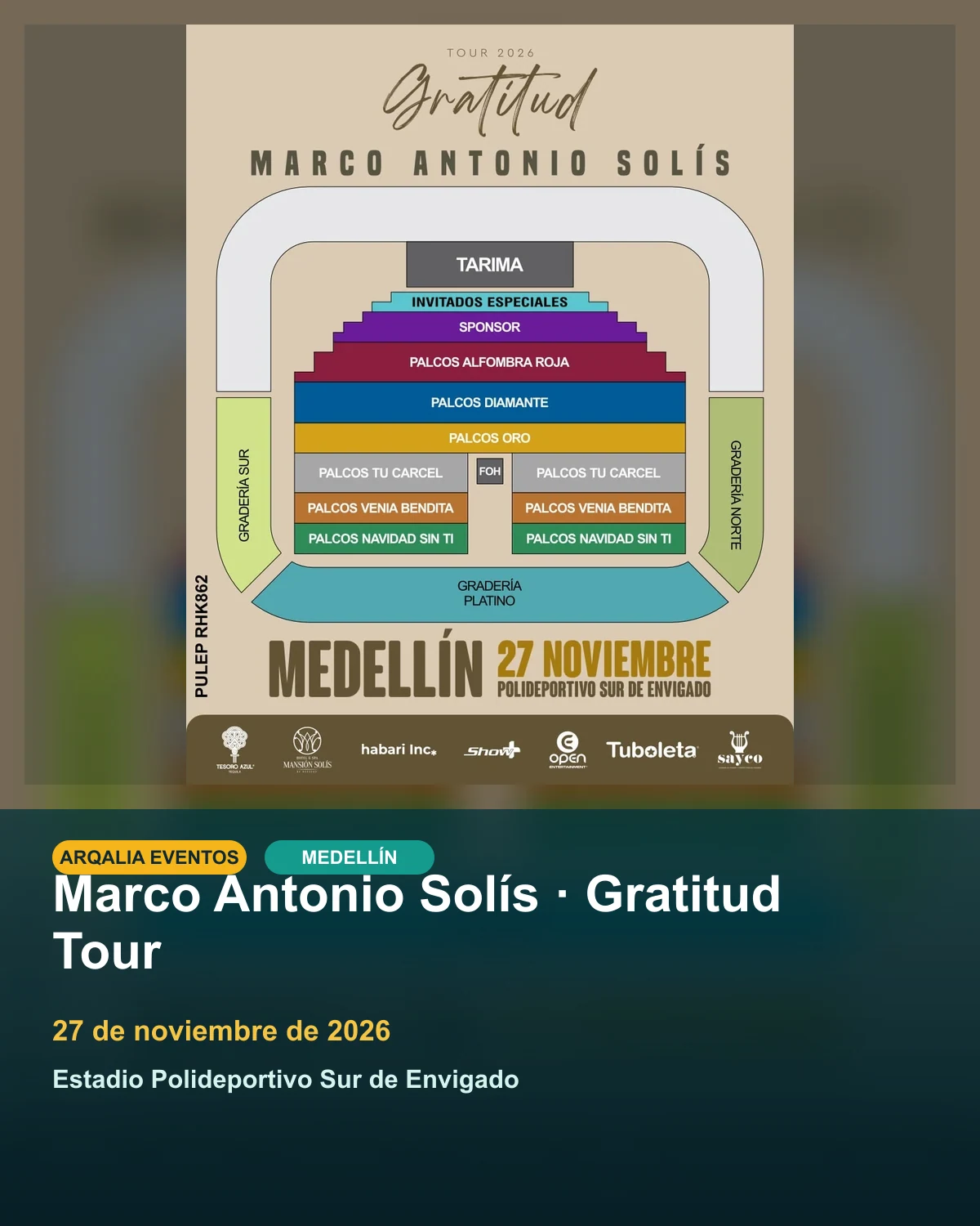 Portada de Marco Antonio Solís · Gratitud Tour en Medellín, creada con imagen promocional oficial.