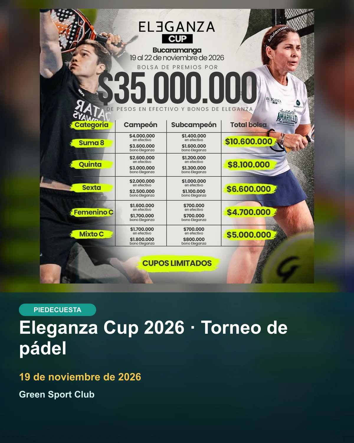 Eleganza Cup 2026 · Torneo de pádel